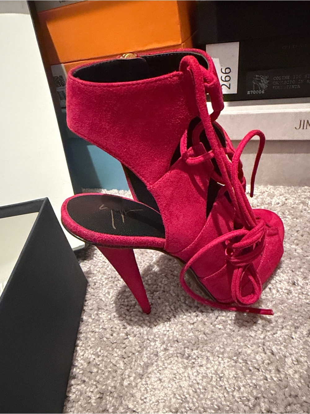 Giuseppe Zanotti Pink Suede Lace-Up ALIEN Sandals - Picture 3 of 9